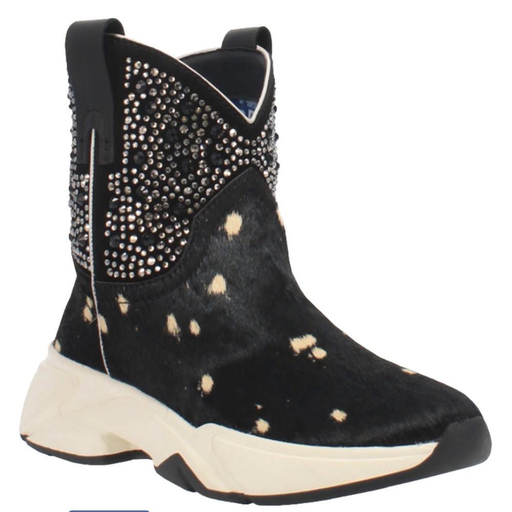 NWT DINGO Force Bootie Spotted Fur Crystal Embellishment black  Sz 9.5 S…